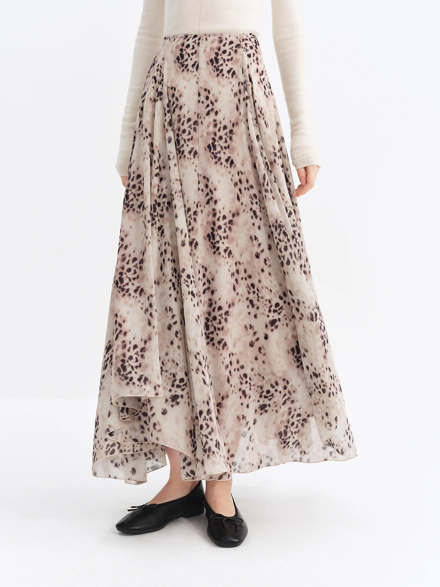 Spódnica damska FSLE w stylu vintage z asymetrycznym dołem w panterkę, nowość na zimę 2025, długa spódnica do kostek, spódnica turystyczna i rekreacyjna.