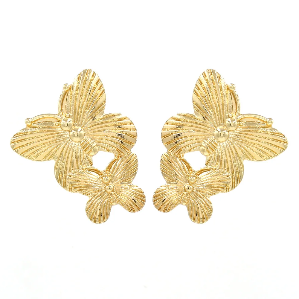Retro design sense metal butterfly stud earrings exaggerated alloy insect earrings, hot-selling source