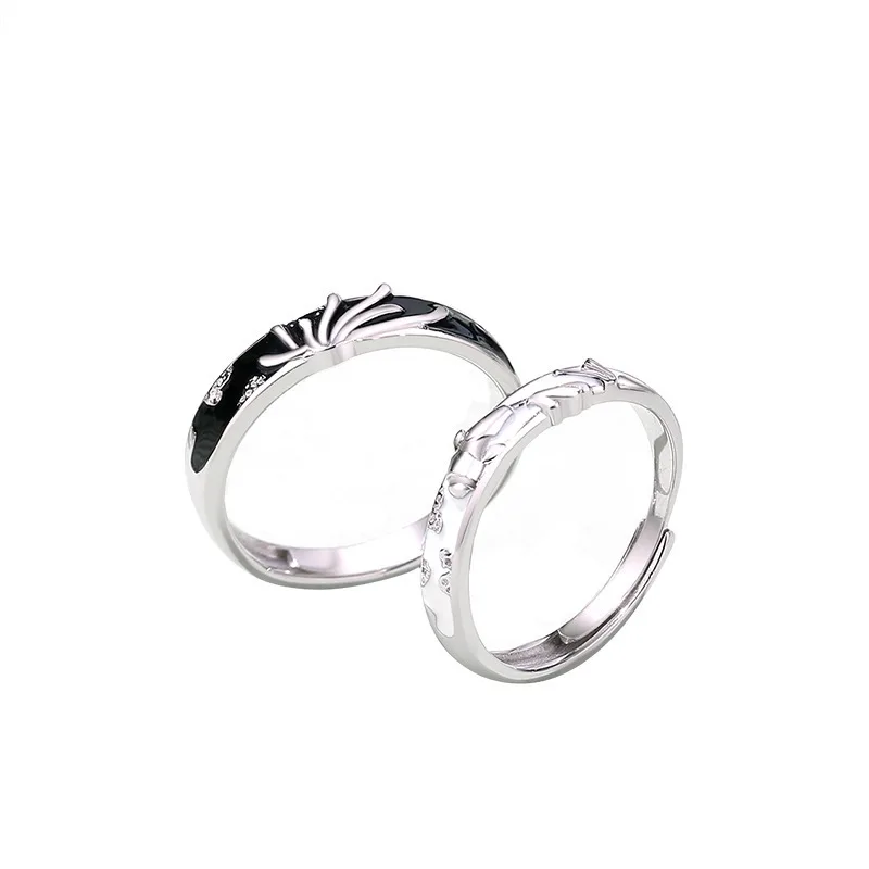 SALONGFANG 2023 Sea Anemone And Clown Fish Couple Ring Design Black And White Open Ring Valentine's Day Gift