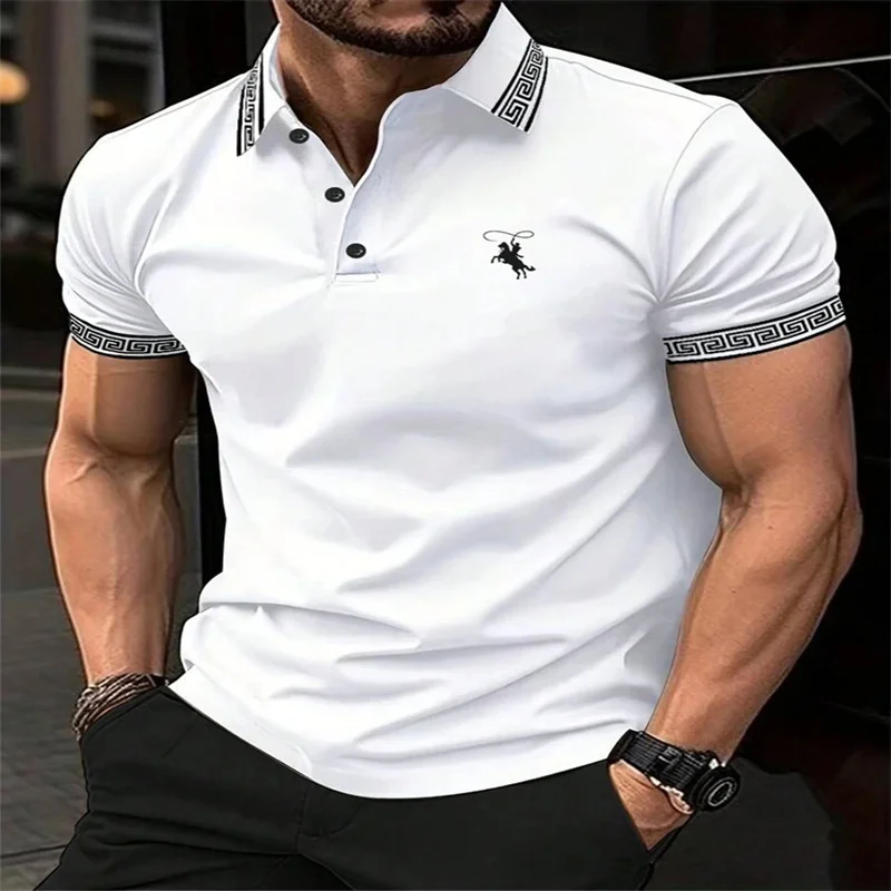 Manfinity Mode Men's Horse Print Clothing Puzzle Polo Shirt Manfinity Dauomo Men's Polo Shirt Ribbed, Casual Simple F