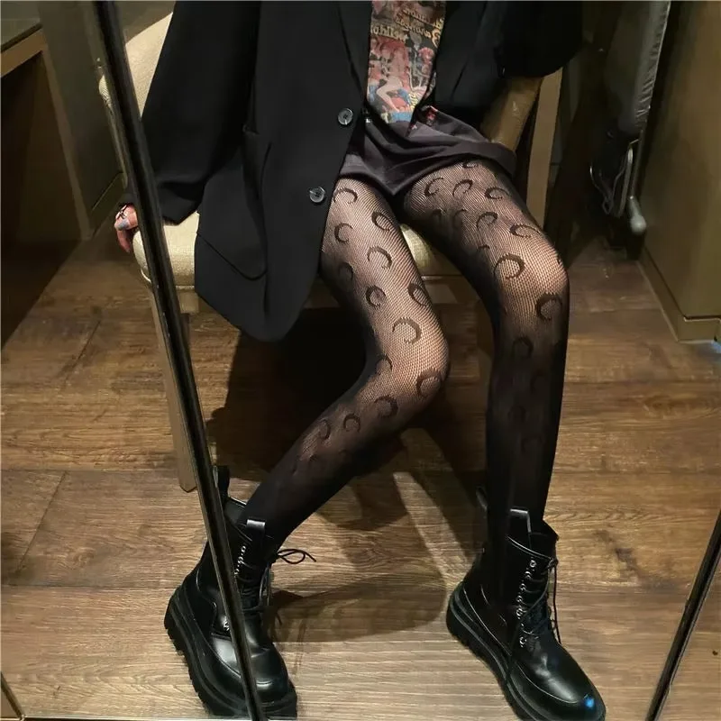 New Women's Socks Lolita Hollowed Out Lace Mesh Stockings Bottomed Pantyhose Japanese Lolita Retro Floral Rattan Black Stocking