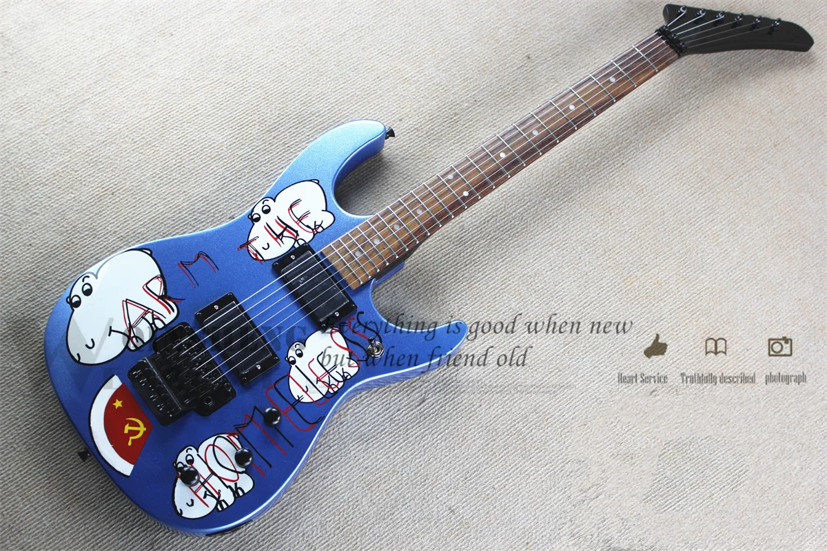 

Classic Electric Guitar, Kra Guitar,Metal Blue Body,ARM Guitar Black Tremolo Bridge Rosewood Fretboard