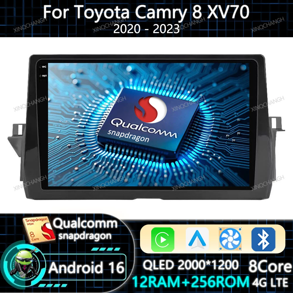 Android 16 Car Radio Carplay Auto For Toyota Camry 8 XV70 2020 - 2023 Qualcomm Multimedia Video Player 4G WIFI BT QLED Head Unit