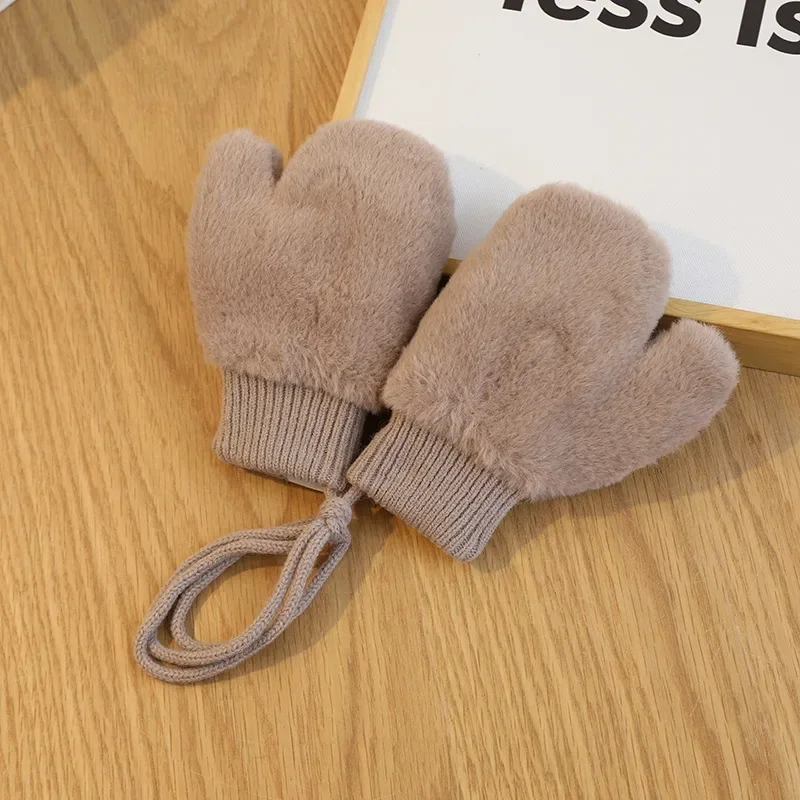 1 Pair Outdoor Autumn Winter Plush Baby Glove Warm Kids Glove Korean Fashion Simplicity Solid Color Mittens for Toddler Boy Girl