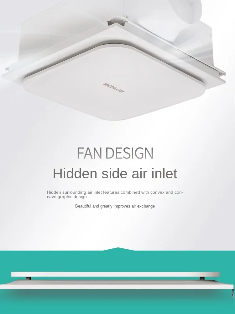 Kipas ventilasi langit-langit terintegrasi ultra tipis dan bertenaga, untuk kamar mandi, dapur, pembuangan udara, rumah tangga.