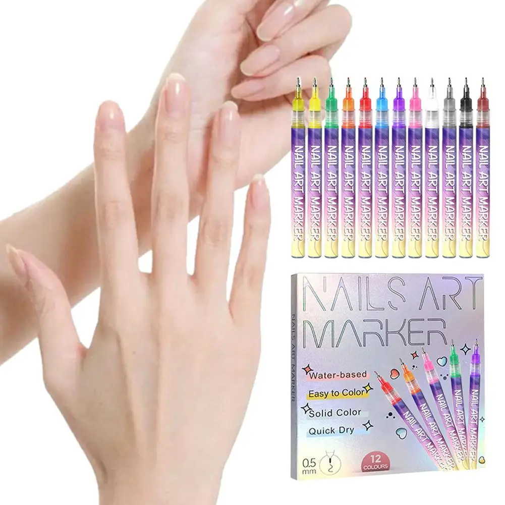 

12Pcs DIY Nail Acrylic Pen Set Quick Drying Artistic Graffiti Waterproof Professional Manicure Art Supplies Nail Tools Line Pen