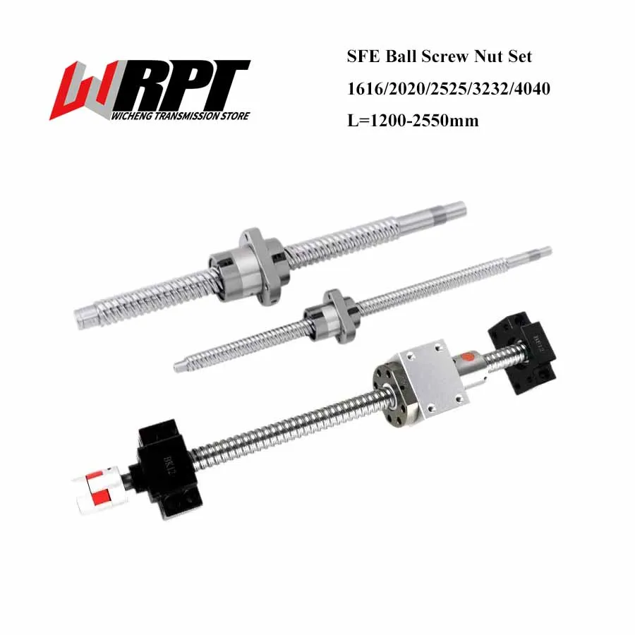 

Ballscrew Set SFE1616 SFE2020 SFE2525 SFE3232 SFE4040 1200-2550mm With Ballnut+BK/BF+Coupling+Nut Housing For CNC Machines Parts