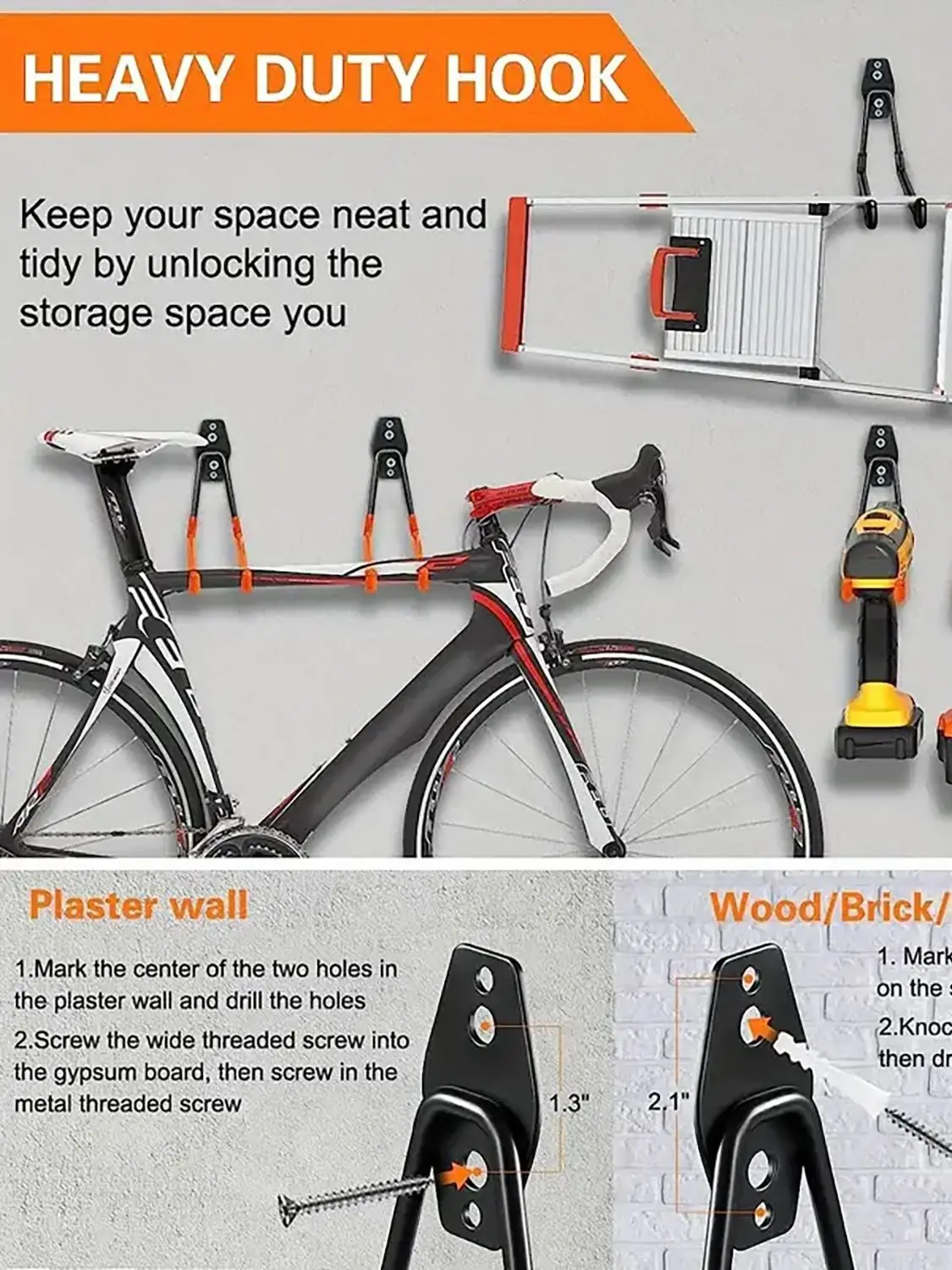 AliExpress NONE 4/12 Pieces Heavy-Duty Metal Hooks Wall-Mounted Garage Storage Hooks Bicycle Hooks Wall-Mounted Non-Slip Storage Hooks Garden Storage Tools