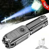 100000 Lumens Powerful LED Flashlight Rechargeable USB 18650 Waterproof Zoom Fishing Hunting Tactical Flashlight ABS Material