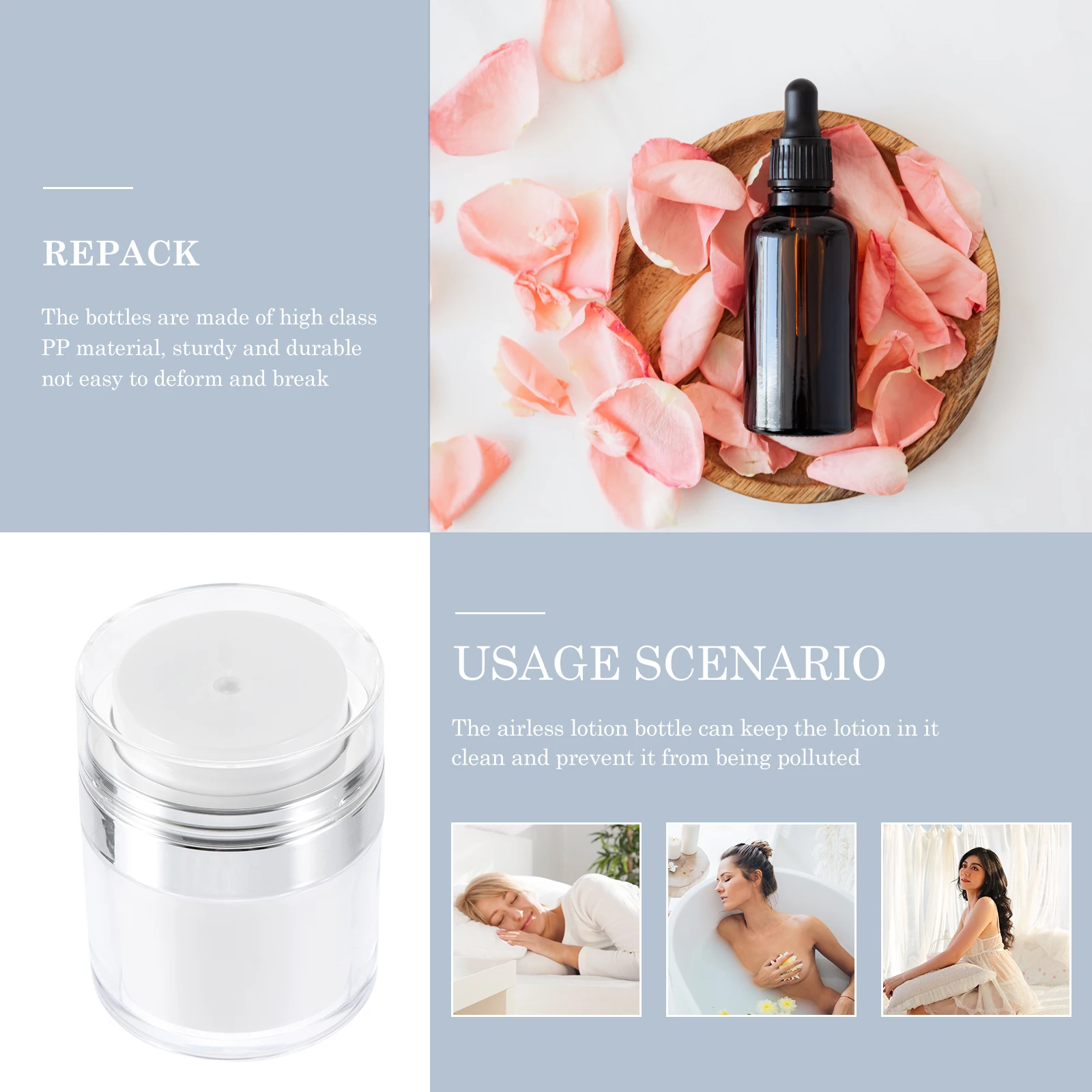 

2pcs Airless Sunscreen Isolation Bottle Portable Lotion Containers PP Empty Pump Jars Durable Travel for Skincare