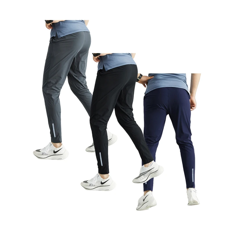 

Men's Fitness Running Trousers Ice Silk Tight Leggings Training Sports Pants Casual Loose Fit Long Trousers with Ankle Straps