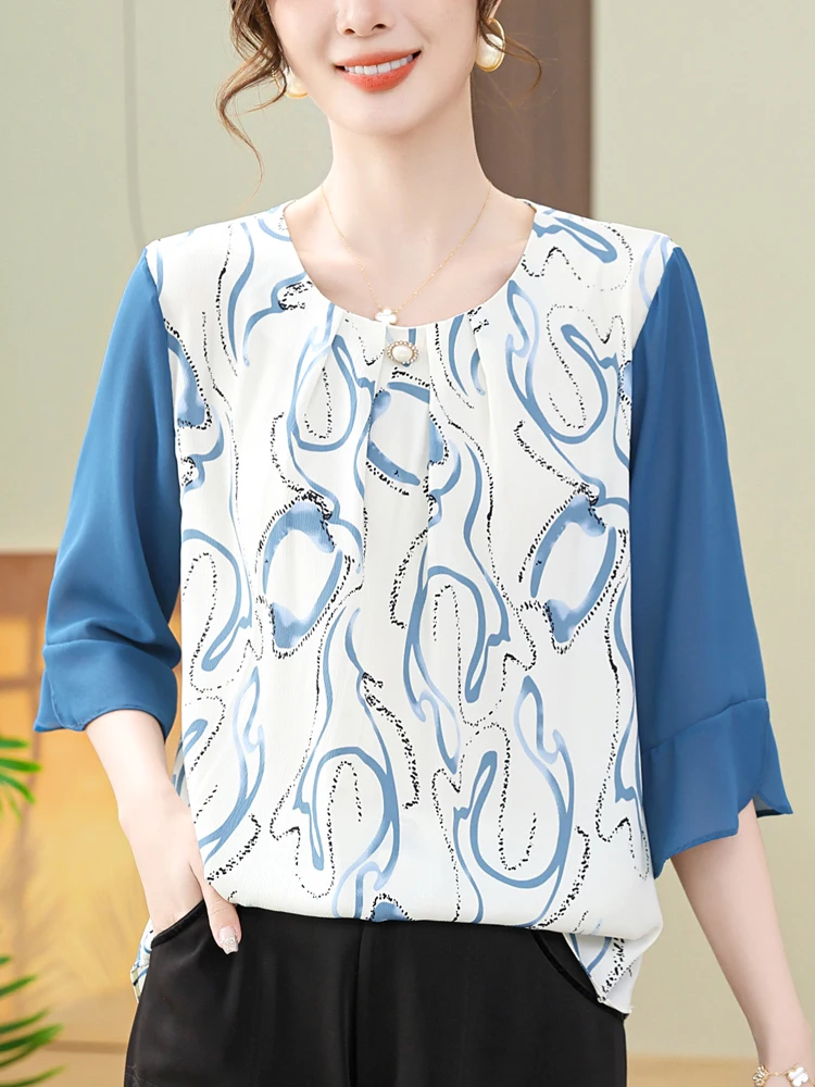 

Print Summer Shirts & Blouses Women Short Sleeve Chiffon Clothes For Women Tees Top Shirt