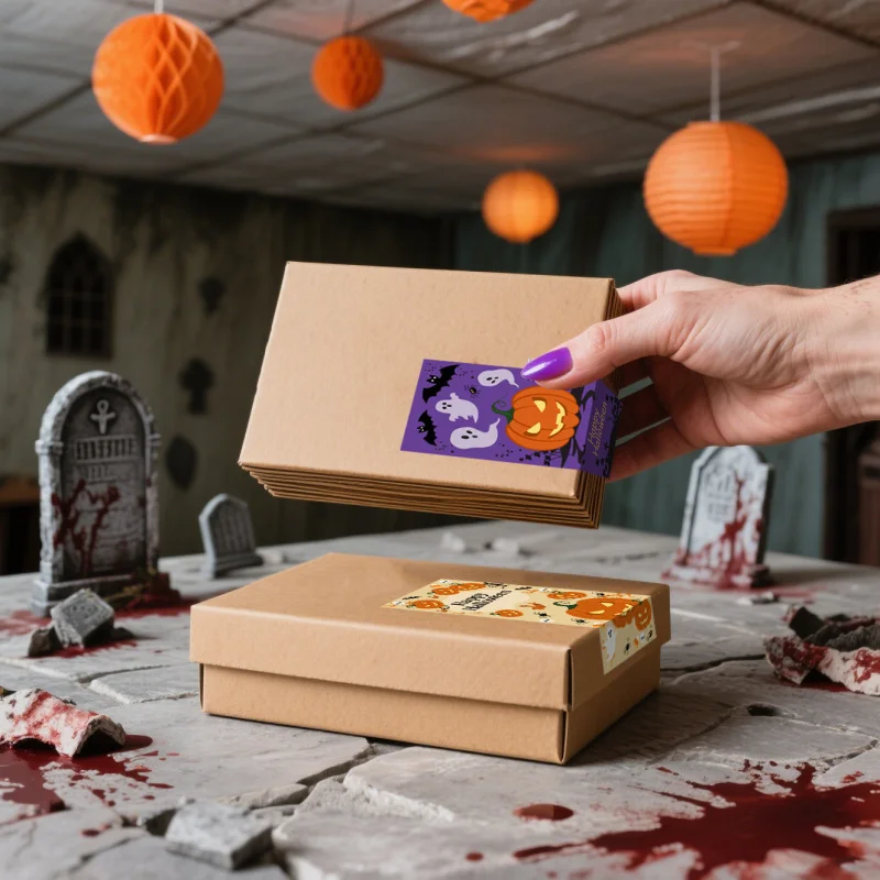 40pcs/packHalloween gift box decorative seal stickers with pumpkin, ghost, bat, spider web patterns, gift candy box packaging ad