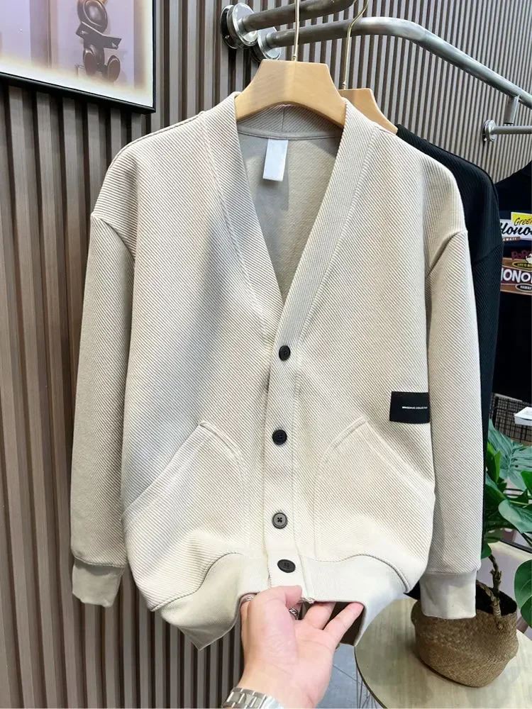 

GELITAYIN Knit Sweater Male Cardigan Jacket Icon Button Men's Clothing Coat V Neck Black With Pockets Best Selling Products