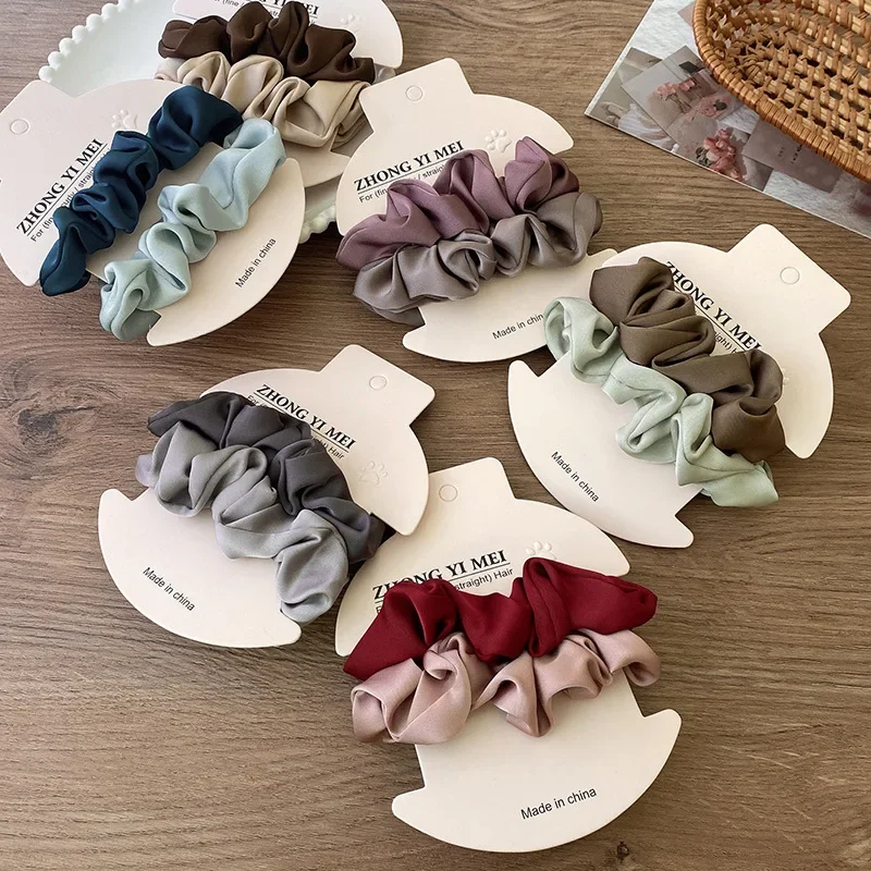 2Pcs Fashion Solid Color Satin Silk Hair Scrunchies Women Hair Bands Ties Gum French Ponytail Holder Female  Hair Accessories