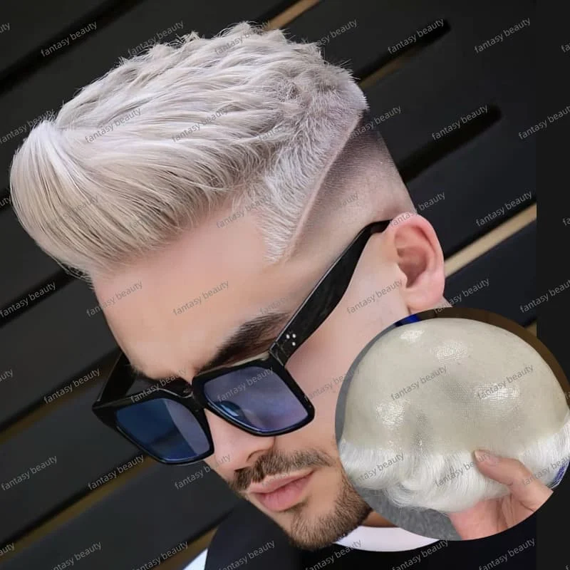 

Необнаружимая невидимая линия волос, мужской парик 0,05 мм, тонкая кожа, мужской парик, 100% человеческие волосы # 1b80 # 60R Мужской капиллярный протез парик