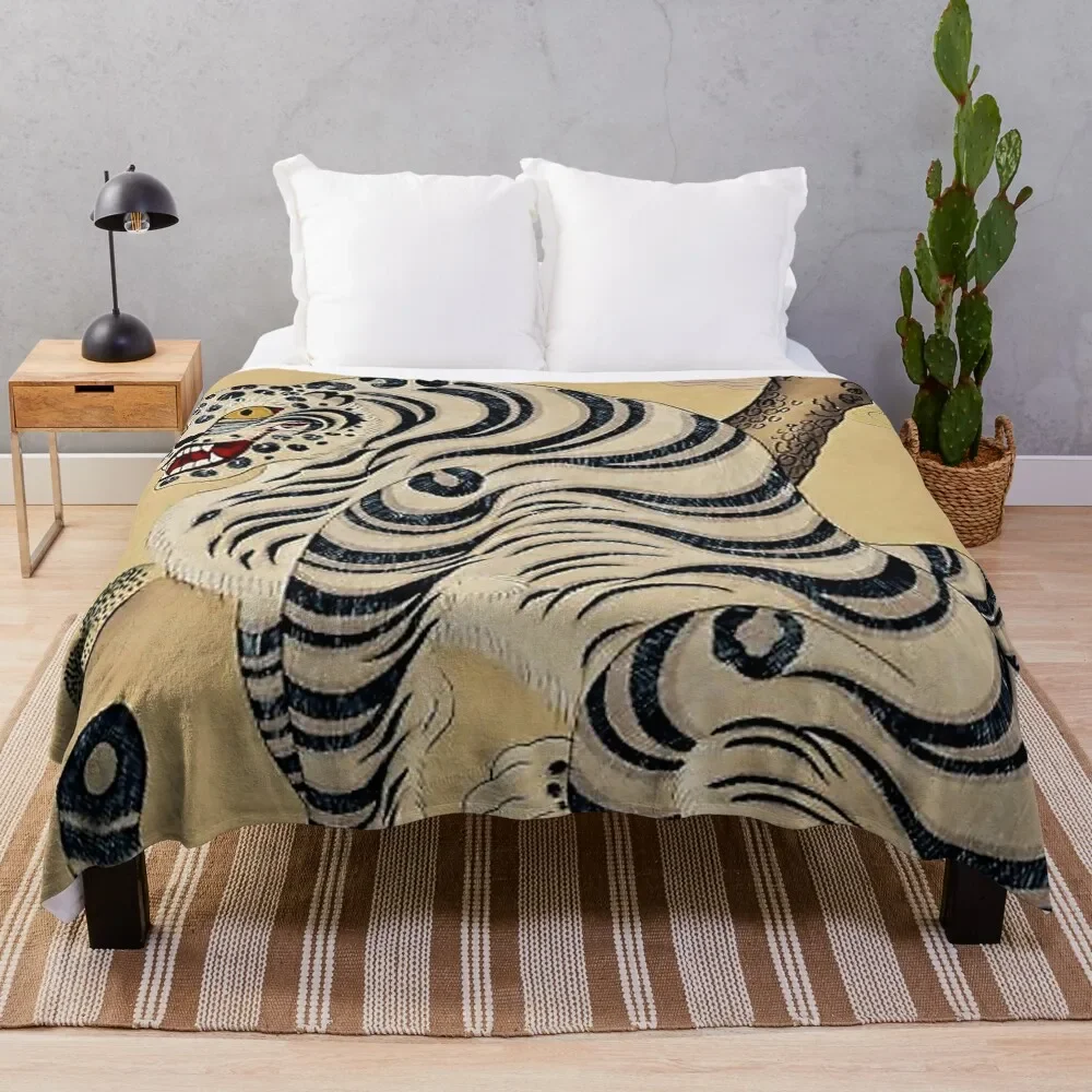 

Korean Striped Tiger Minhwa Throw Blanket All Season Lightweight Soft Blanket for Bed