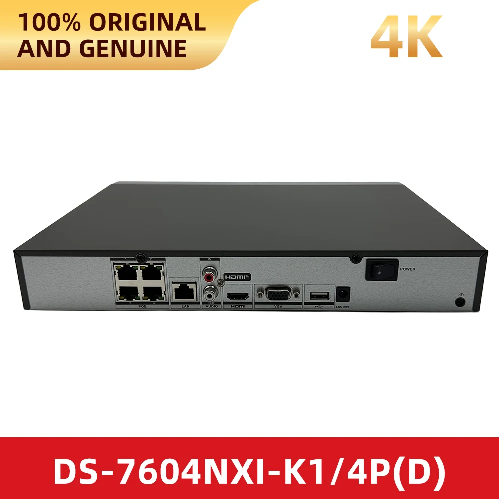 Hikvision DS-7604NXI-K1/4P(D) 4CH 4K AcuSense PoE NVR 1U 1SATA 40Mbps H.265+ AI Human Vehicle Detection Facial Recognition HDMI
