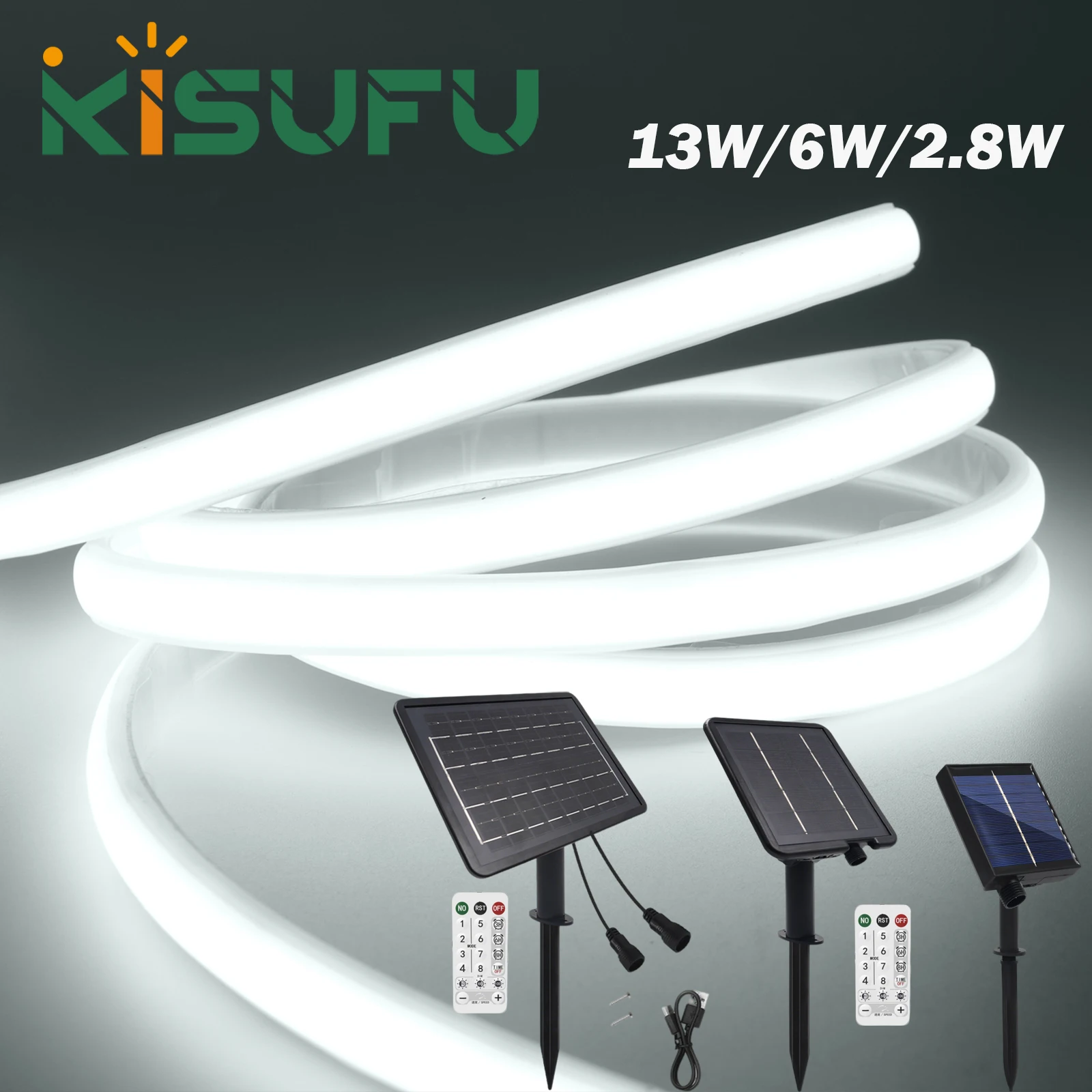 Dimmable Solar COB LED Neon Strip With Remote 1.3W/2.8W/6W/13W Solar Panel Waterproof Lamp White Natural Warm Home Garden Decor