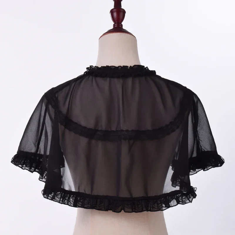 Lolita Mädchen Mini Cape für JSK Kleid Schwarz Weiß Kurze Chiffon Capes MN7