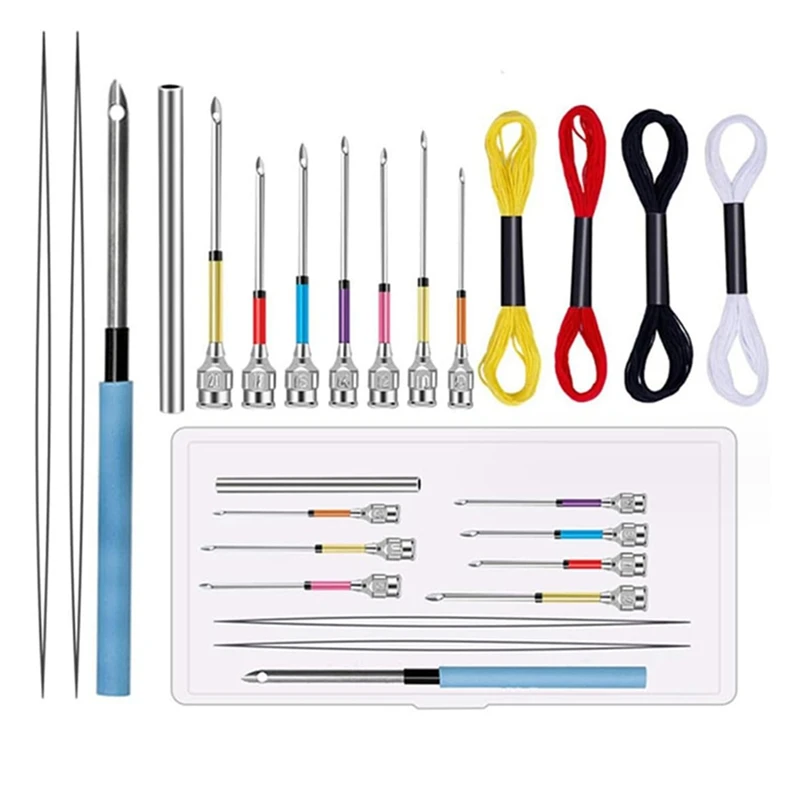 PWS Embroidery Punch Needle Set 8Pcs Stitching Punch Needles With 4 Color Threads Knitting Needles Art Handmade Sewing Tools