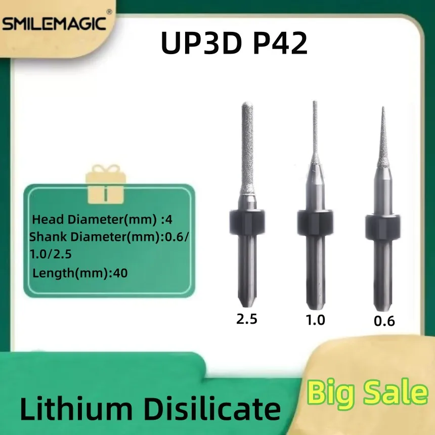 UP3D P42 Milling Burs for  Lithium Disilicate Emax Grinding &polishing D4 Grinding burs 4.0mm Shank Lab Grinding Tools