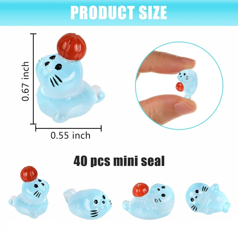 10 Pieces Resin Glow-in-the-Dark Seal Figurines, Mini Resin Animals Miniatures for Micro Fairy Garden Landscape Decoration