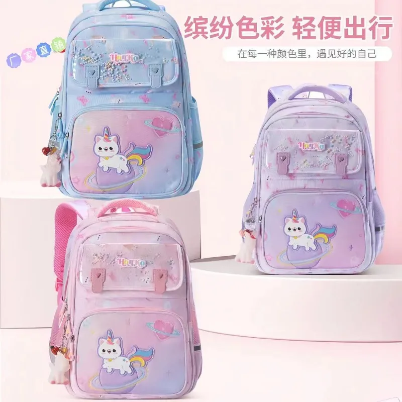 Mochilas escolares con estampado de gato Kawaii para niños, mochila de gran capacidad para estudiantes de primaria, bolso de hombro impermeable