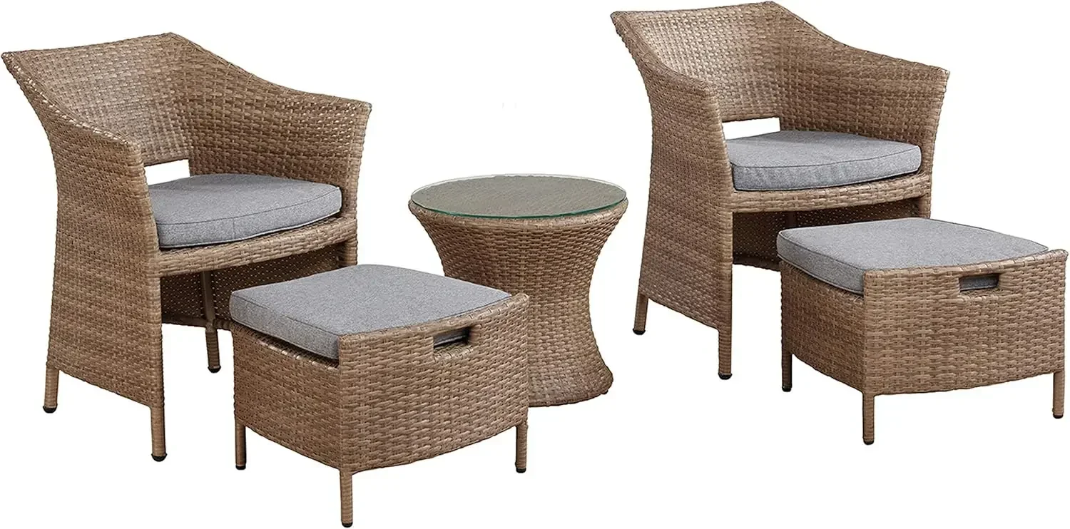 All-Weather Conversation Set with Set of 2 Chairs with Ottomans and 17