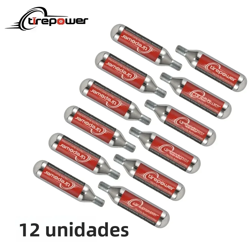 Cartuchos de CO2 Roscados de 16g para Todos los Infladores de Neumáticos de Bicicleta con Conexión Roscada, Recarga Rápida de Aire para Neumáticos de Bicicleta