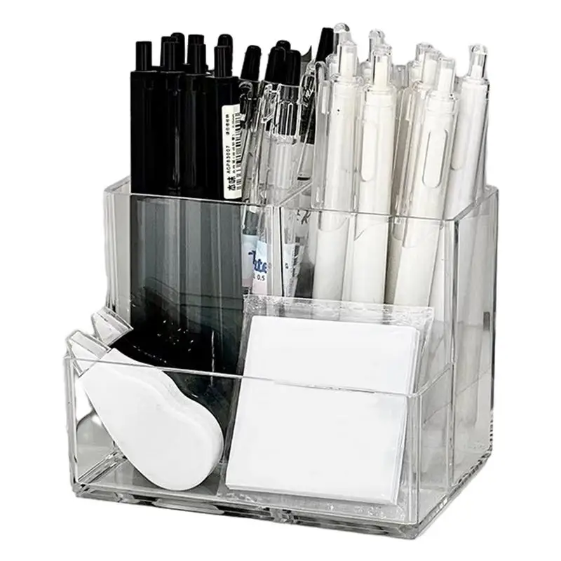 Clear Acrylic Pencil Holder Pencil Cup Brush Holder With 4 Compartments Clear Acrylic Pen Container Stationery Organizer Pencil