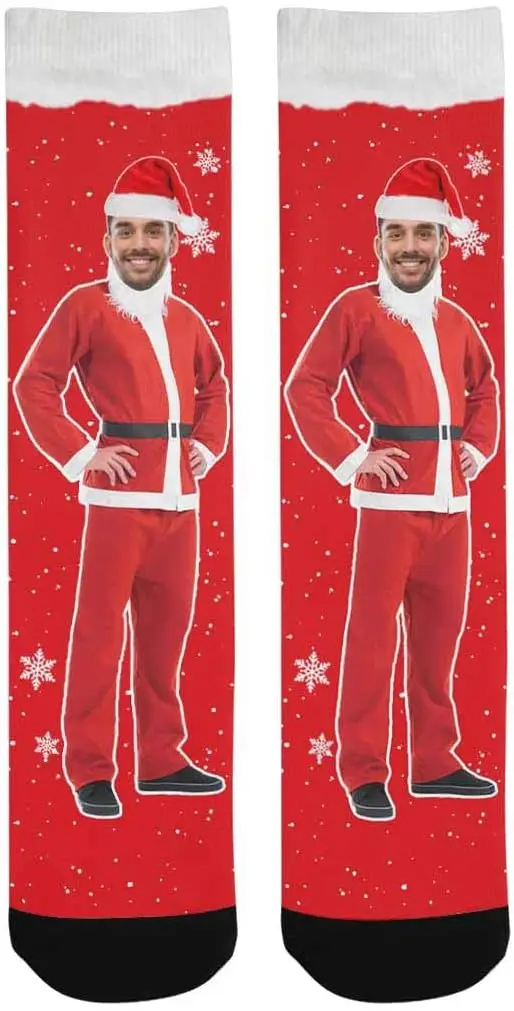 Chaussettes personnalisées de père noël avec visage imprimé, chaussettes photo pour hommes et femmes, taille unique