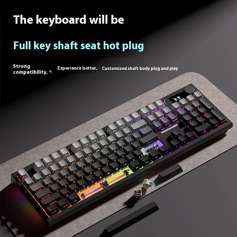 Lt104 Gradient Mechanical Keyboard Wireless 2.4g Bluetooth Three Mode Wireless Game Keyboard Rgb Backlight Hot Plug Keyboard