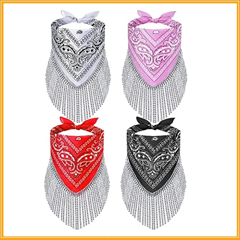 Shimmering Tassel Diamond Scarf Women Square Neck Scarf Essential for Fashionable Parties Retro Hip Hop Party Decoration