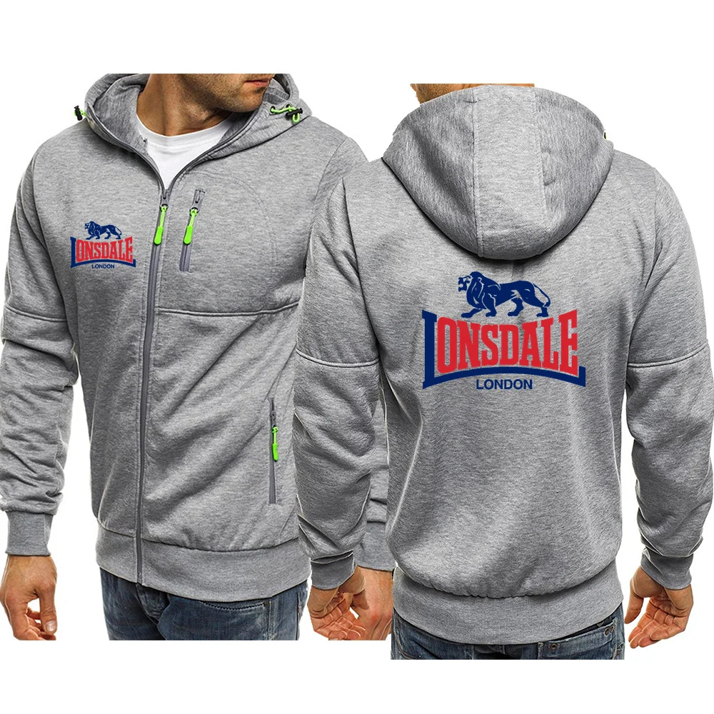 LONSDALE Spring 2024 Men\'s Printed Hooded Fashion Clothing Pullover Loose Sweater Harajuku Casual Sweatshirt Street Long Sleeves