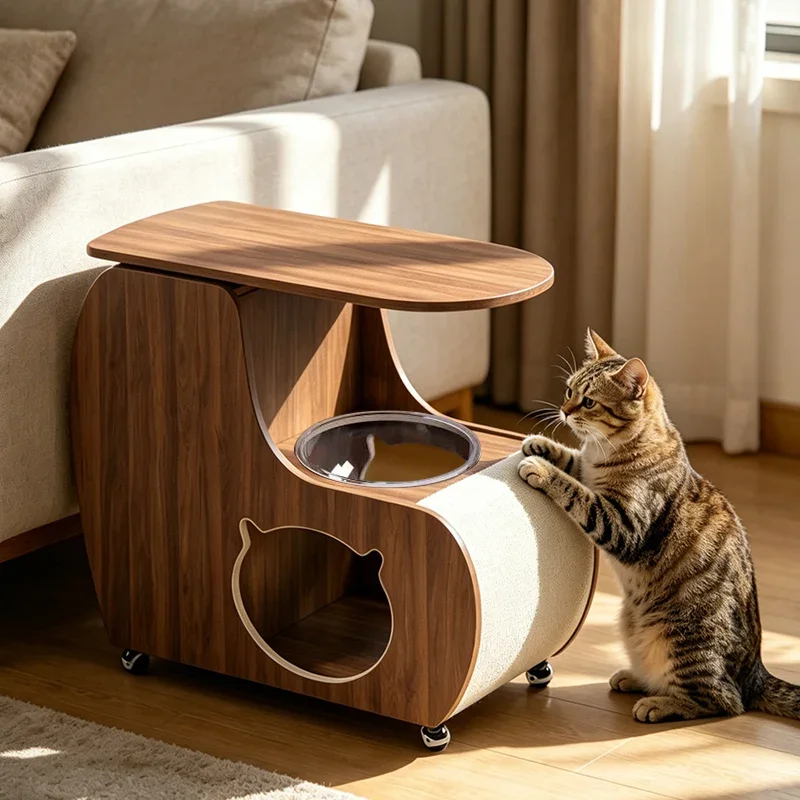 gq-Multi-Functional Pet Bed Sofa Side Cabinet Cat Bed Combo, Stylish Human-Pet Shared End Table, Space Saver For Living Room