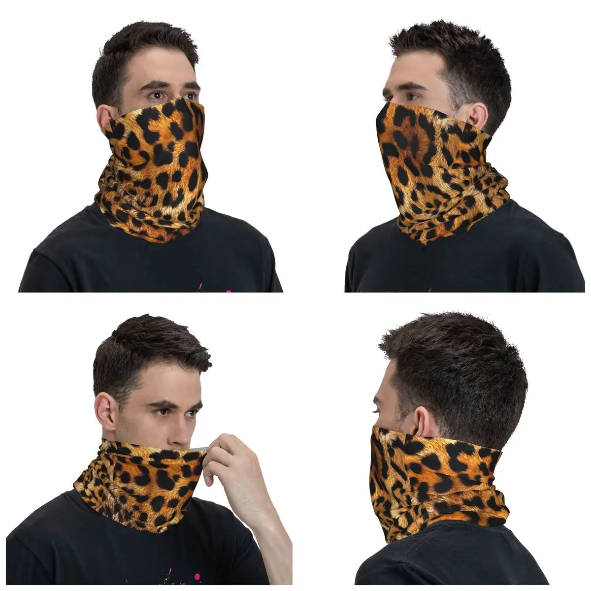 Veganes Bandana mit Leopardenfell, künstlerischer Tiermuster, Halsschutz, bedrucktes Fell, Lederstruktur, Maske, Schal, Mehrzweck-Kopfbedeckung für Erwachsene