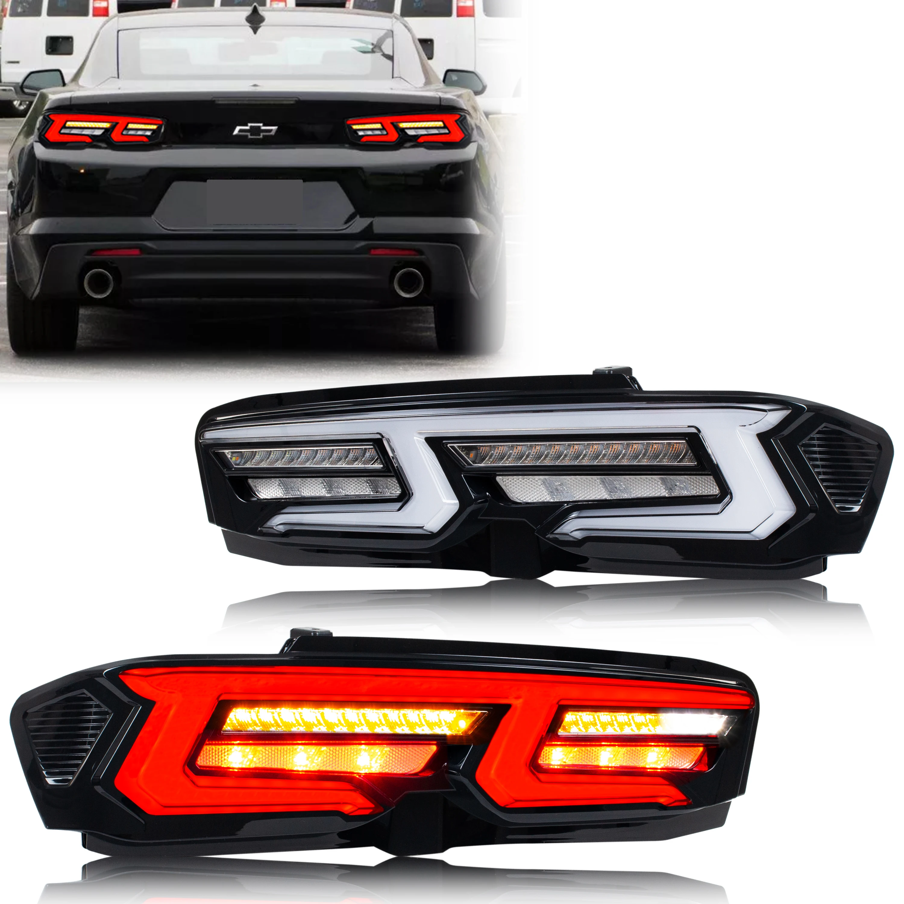 

LED Tail Lights for Chevrolet Camaro Chevy 2019-2024 ZL1 SS Sequential Turn Signal Dynamic Animation Rear Lamps Assembly