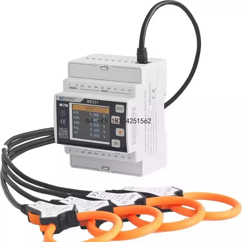 Wmwmnu ME231 Advanced 3 Phase Digital Energy Meter with Rogowski Coil Voltage Input Compatible with Modbus Protocol RS485
