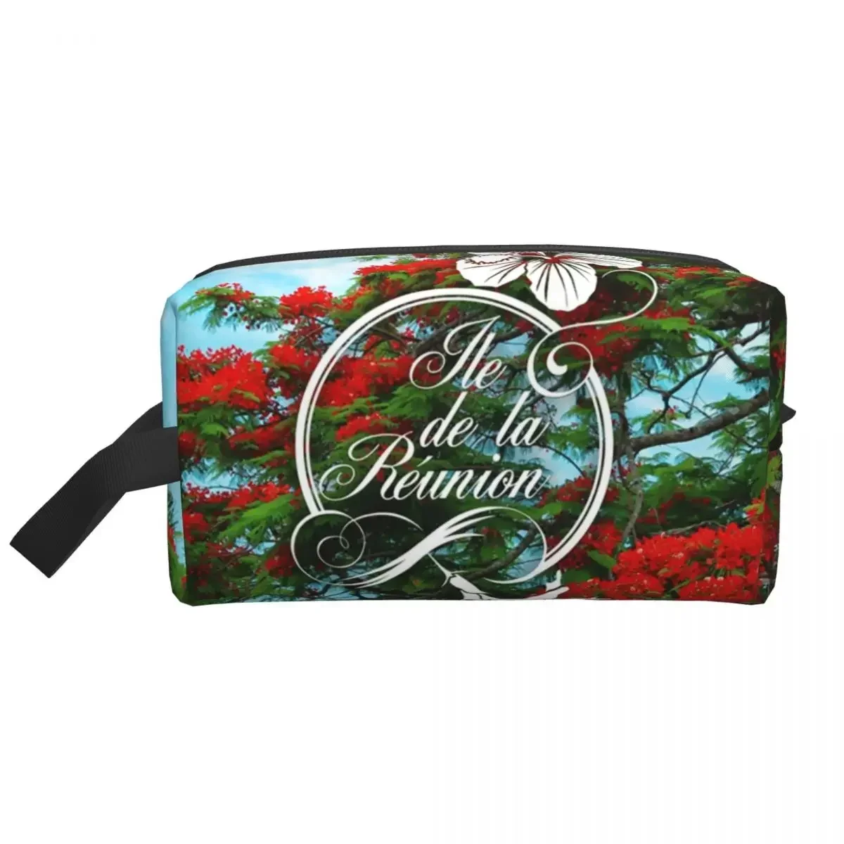 974 Reunion Island Cosmetic Bag Women Kawaii Large Capacity Flamboyant And Hibiscus Makeup Case Beauty Storage Toiletry Bags