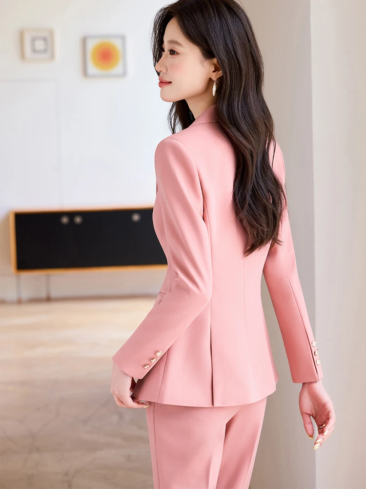 Completo pantalone da donna da ufficio da donna rosa beige nero blazer formale femminile e pantaloni da lavoro set da 2 pezzi