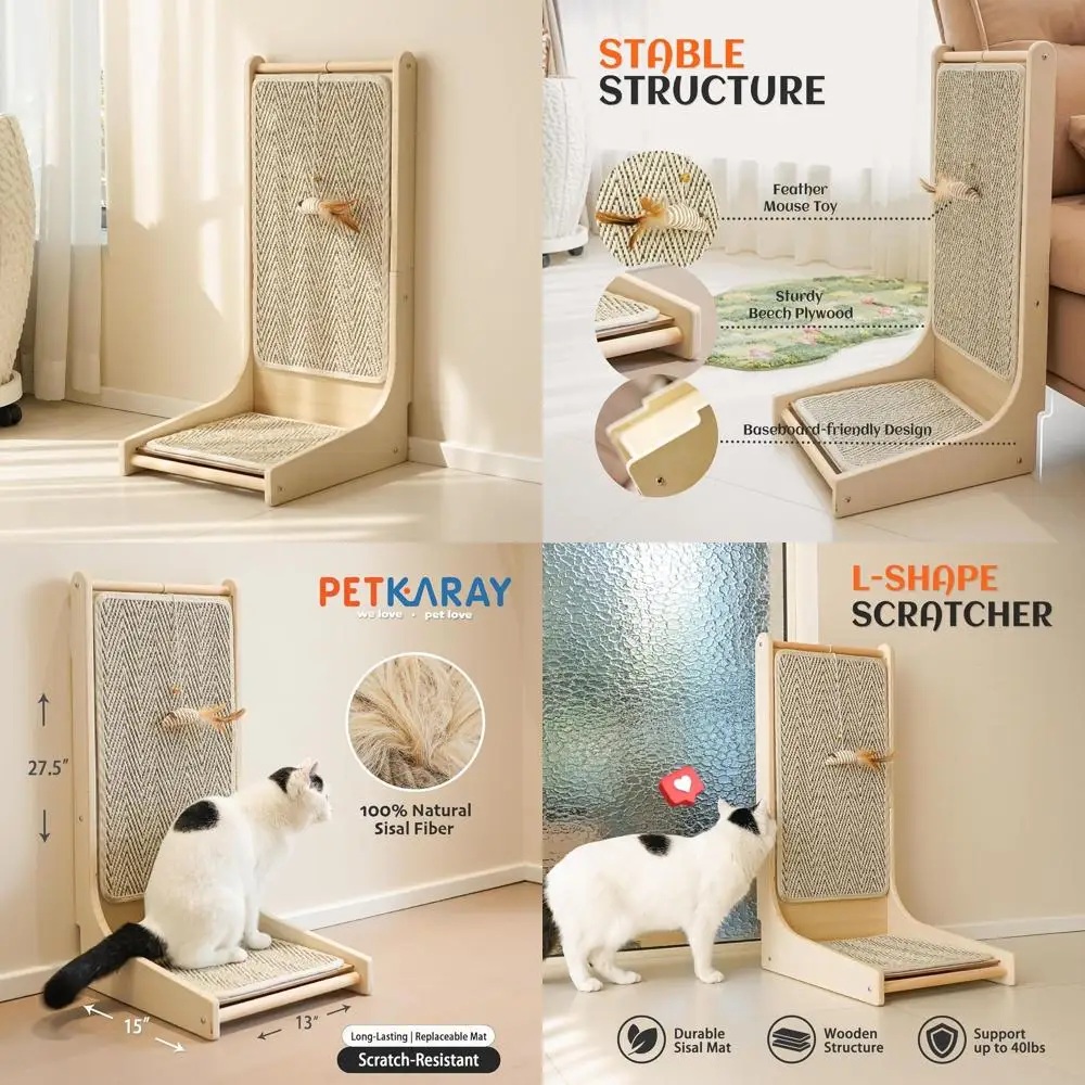 

PETKARAYCatScratcher,SisalCatScratchPad,LShapeScratchingBoardorIndoorKitty,loorMountedScratcherwithMouseToyCatnip