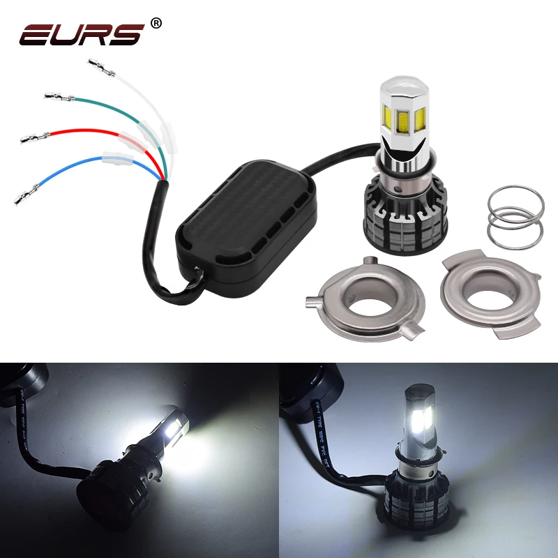 EURS HS1 LED Motorcycle Headlight H4 BA20D P15D H6 Led Bulb 6000LM Hi-Lo Beam Motorbike HeadLights 60W Head Lamp AC/DC 12V 6000K