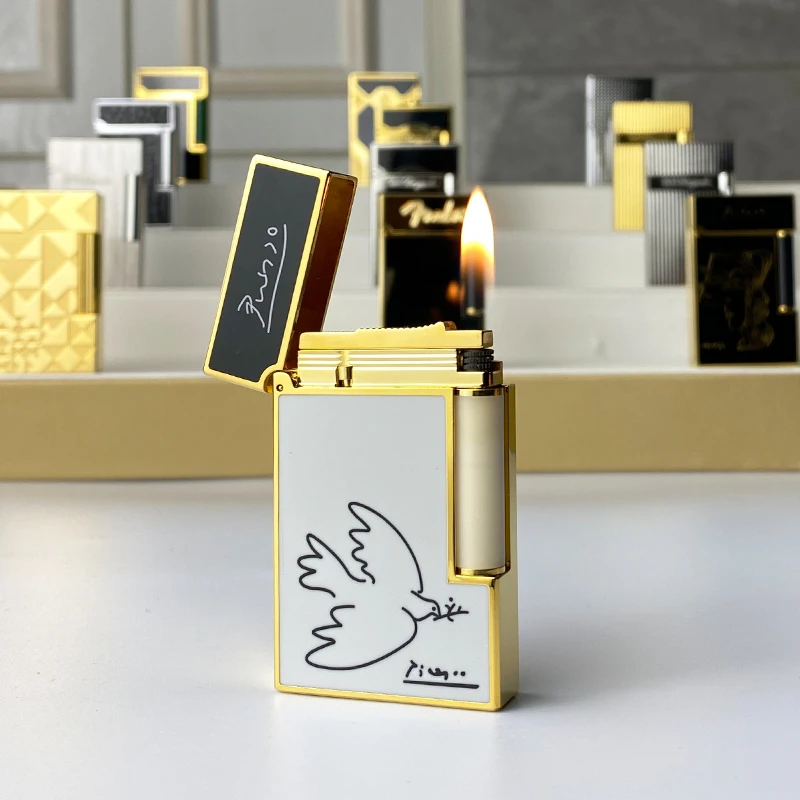 

New commemorative edition single and double flame luxury lighter Ping Sound natural paint cigarette smoking butane lighter 18125