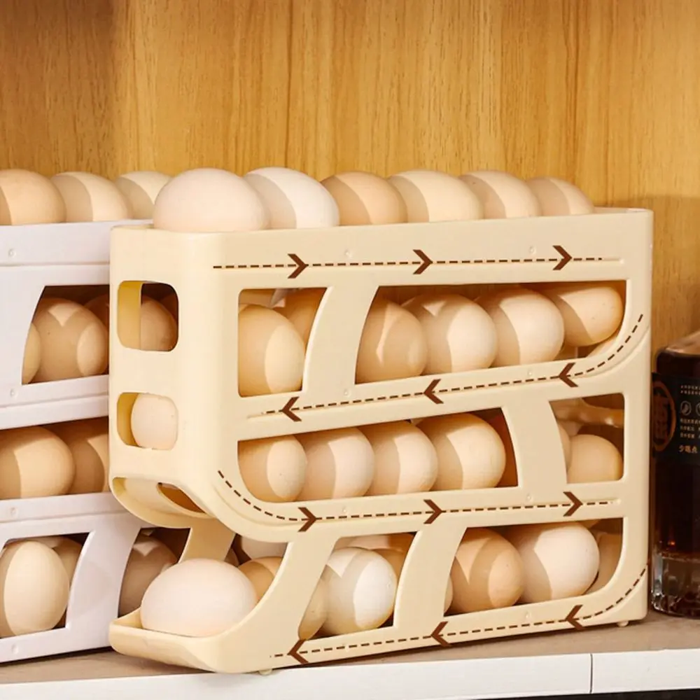 Fridge Egg Storage Box Four Tiers Automatic Rolling 30 Egg Organizer Refrigerator Side Door Egg Dispenser