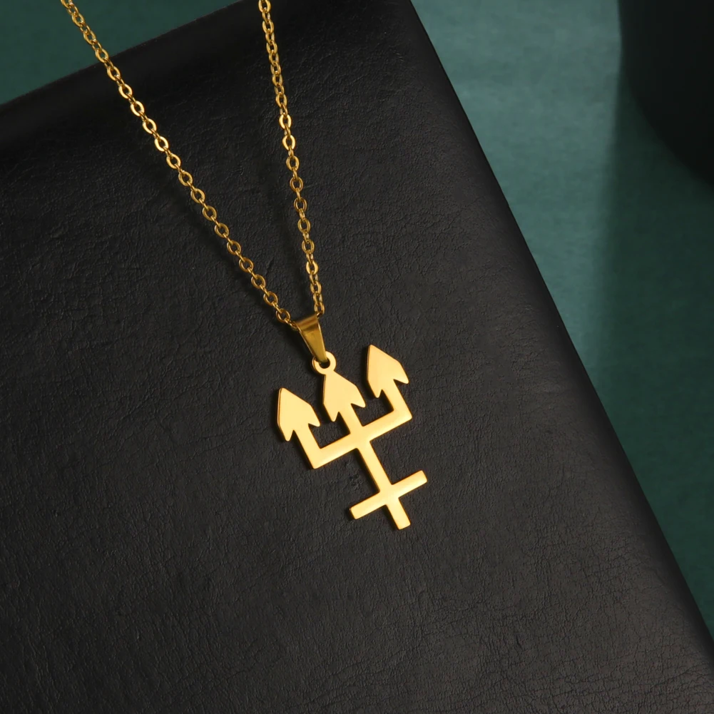 Cazador Trident Inverted Cross Pendant Necklace For Women Men Stainless Steel Chain Necklaces Jewelry Acero Joyeria New 2025