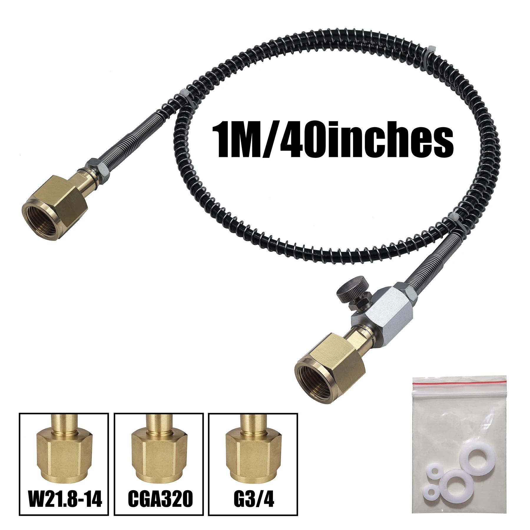 Compressed Air CO2 Tank Cylinder Fill Station Charging Connector Adapter Refill Transfer Hose 300bar/4500psi W21.8 CGA320 G3/4
