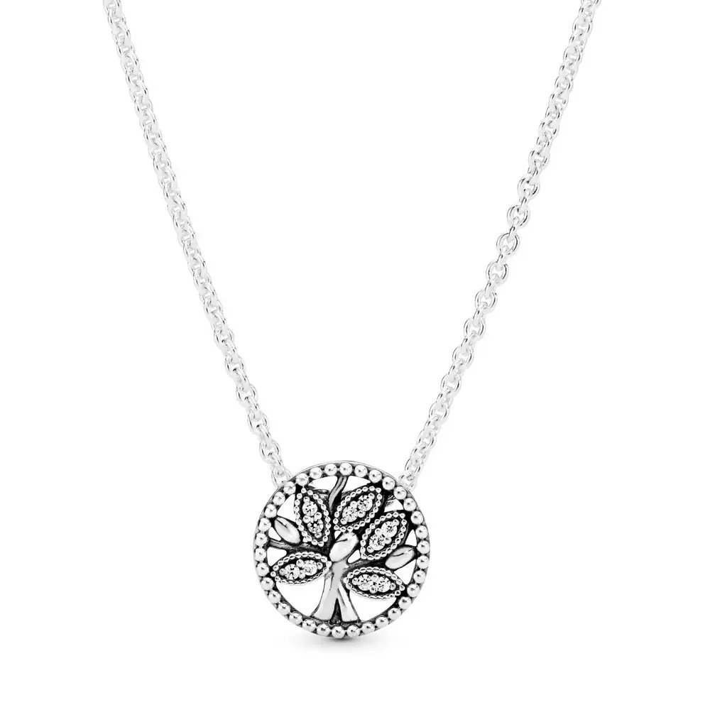 Zirkon-Schmetterlings-Halskette aus S925 Silber, funkelnde Kreis-Blumen-Baum-Kette, passend für Charms und Perlen, DIY für Damen, edler Schmuck, Geschenke – Detail 6