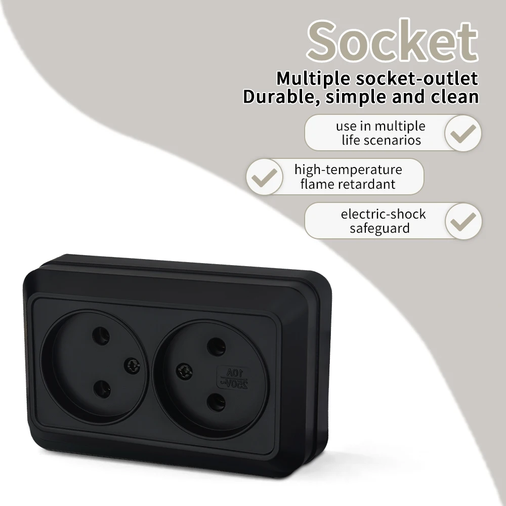 منافذ كهربائية سوداء سطح الحائط مقبس الطاقة الكلاسيكي الطلاء البلاستيك لا الأرض لهب الاتحاد الأوروبي القياسية 250 فولت السطح