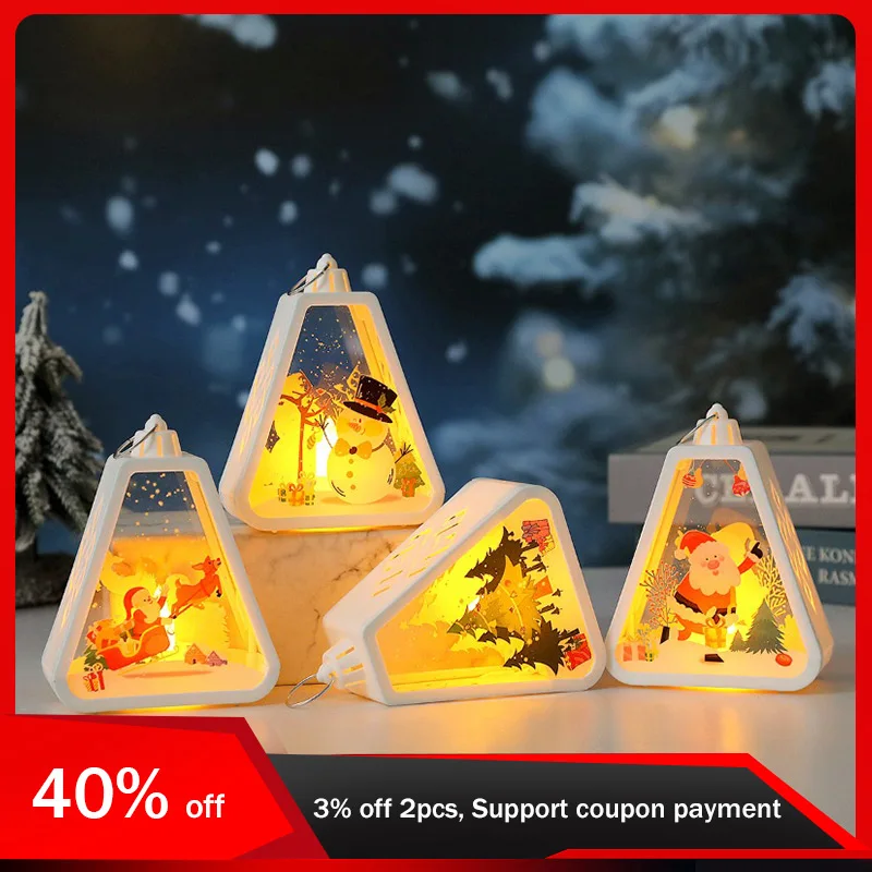 

13cm/5.12in Christmas Night Light Plastics Lamp Box Old Man Snowman Sleigh Tree Peripherals Bedroom Desktop Decoration Gift Toys